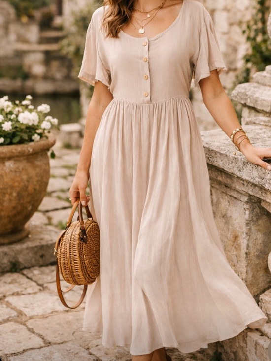 Carroll Reed Dresses & Skirts - Vintage 90s Carrol Reed Beige Maxi Dress Button Front Cottagecore Boho Size L